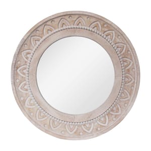 27.5 in. W x 27.5 in. H Round Framed Carved Wood Wall Mirror