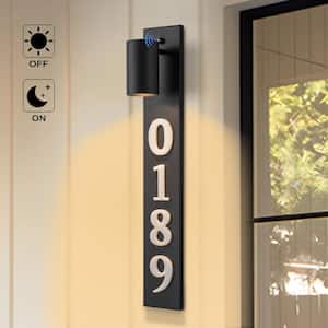 Black Dusk to Dawn Outdoor Wall Light with Optional Door Numbers and Bulb Included