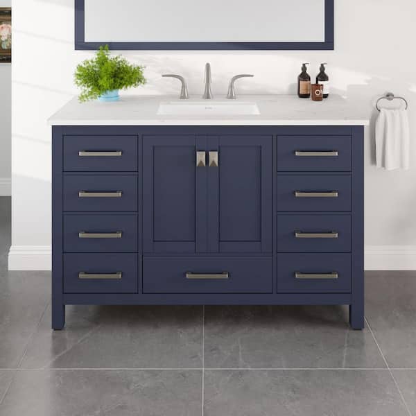 Aberdeen 48 in. Single Sink Blue Bath Vanity with White Carrara Quartz Top (Assembled)