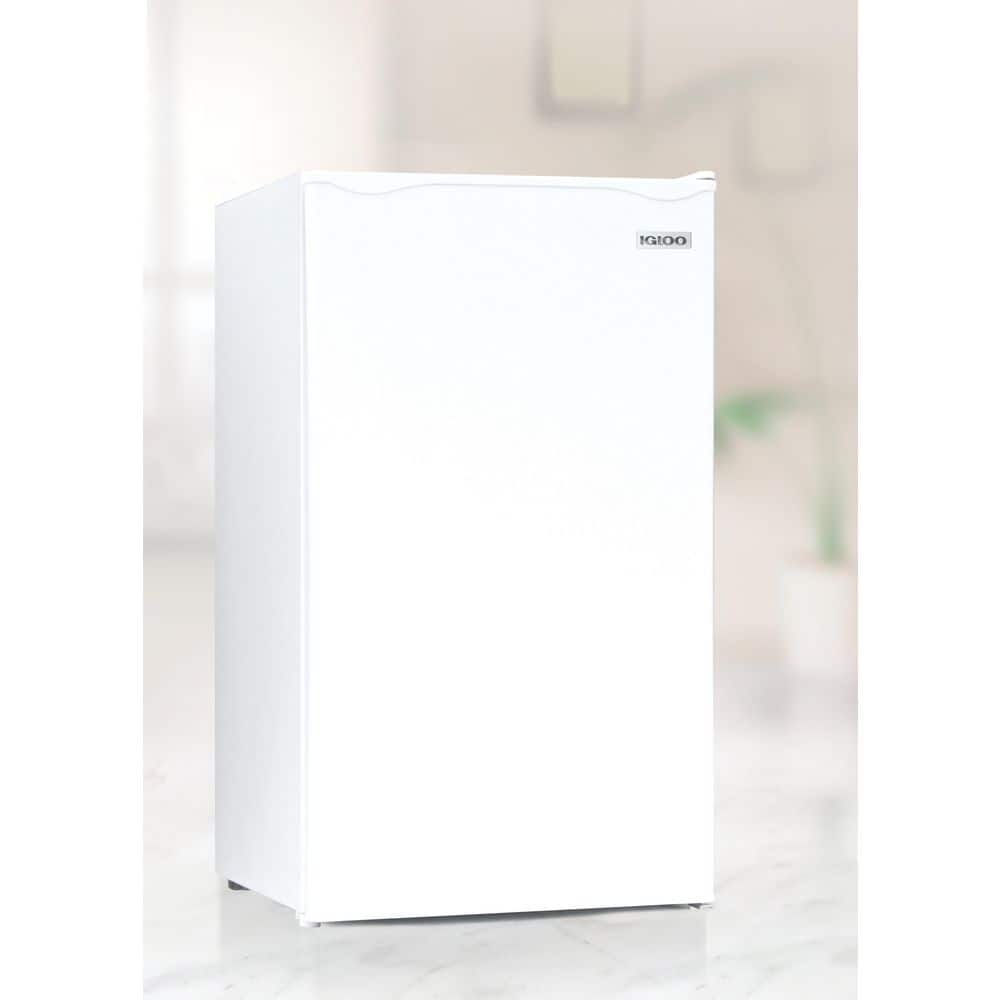 Compact White Freestanding Refrigerator with Glass Shelves