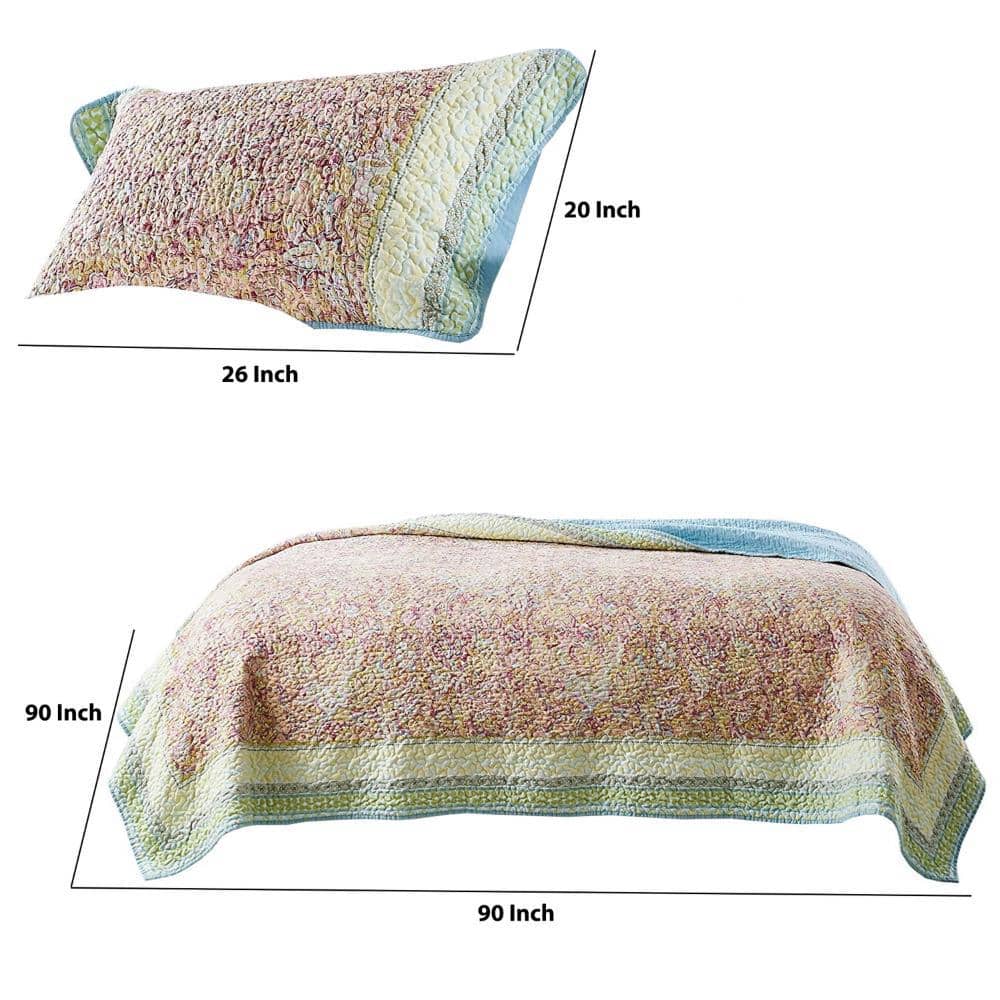 Queen Size Multicolor Microfiber Quilt Set with Pillow Shams