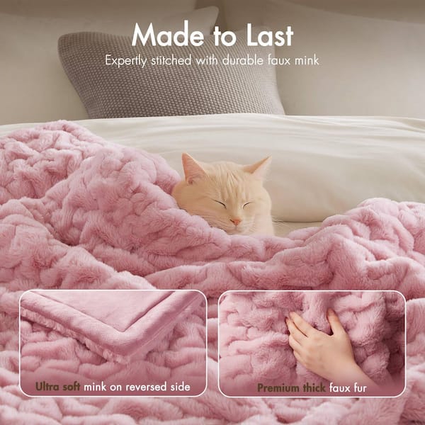 Madison Park Ruched Fur Pink Polyester Throw Blanket MP50-8803