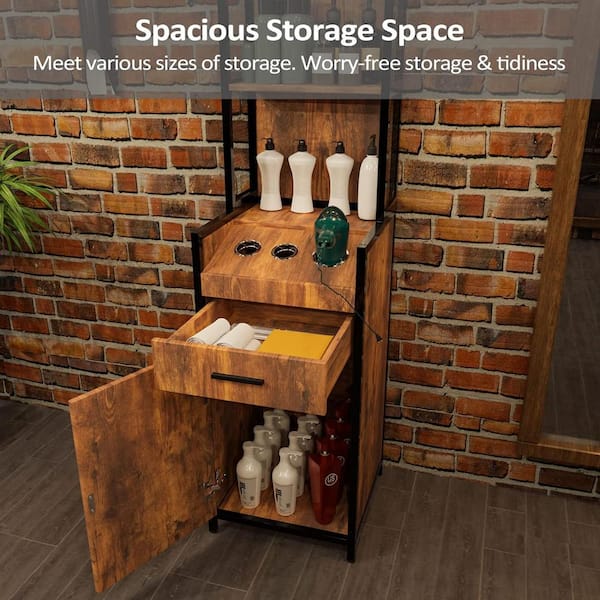 Karl home Rustic Brown Wall Mount Salon Station Storage Cabinet