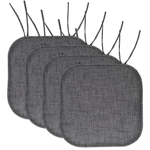 Black, Herringbone Memory Foam Square 16 in. W x 16 in. D, Non-Slip Indoor/Outdoor Chair Seat Cushion with Ties (4-Pack)