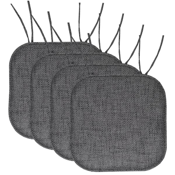 Sweet Home Collection Black, Herringbone Memory Foam Square 16 in. W x 16 in. D, Non-Slip Indoor/Outdoor Chair Seat Cushion with Ties (4-Pack)