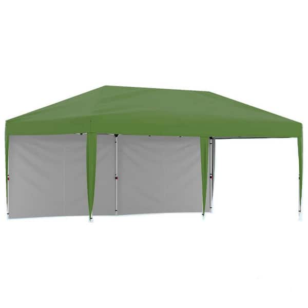 20 ft. x 10 ft. Instant Pop Up Canopy Tent Sun Shelter in Green with 2 Removable Sidewalls & Adjustable Height