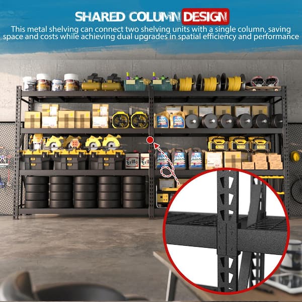 VEIKOUS 87 in. Black Metal 4-Tier Garage Storage Shelving
