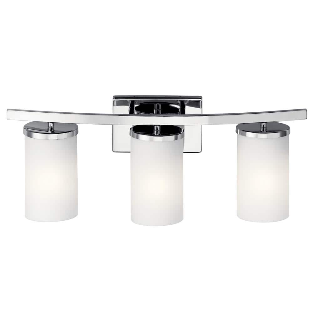 Crosby Transitional 3-Light Chrome Vanity with White Cylinder Shades