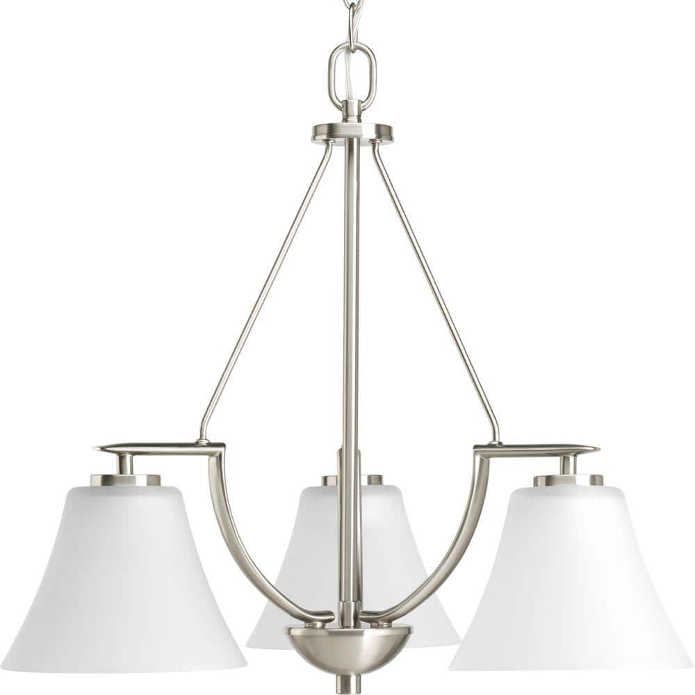 Bravo Collection 3-Light Brushed Nickel Etched Glass Modern Chandelier Ligh