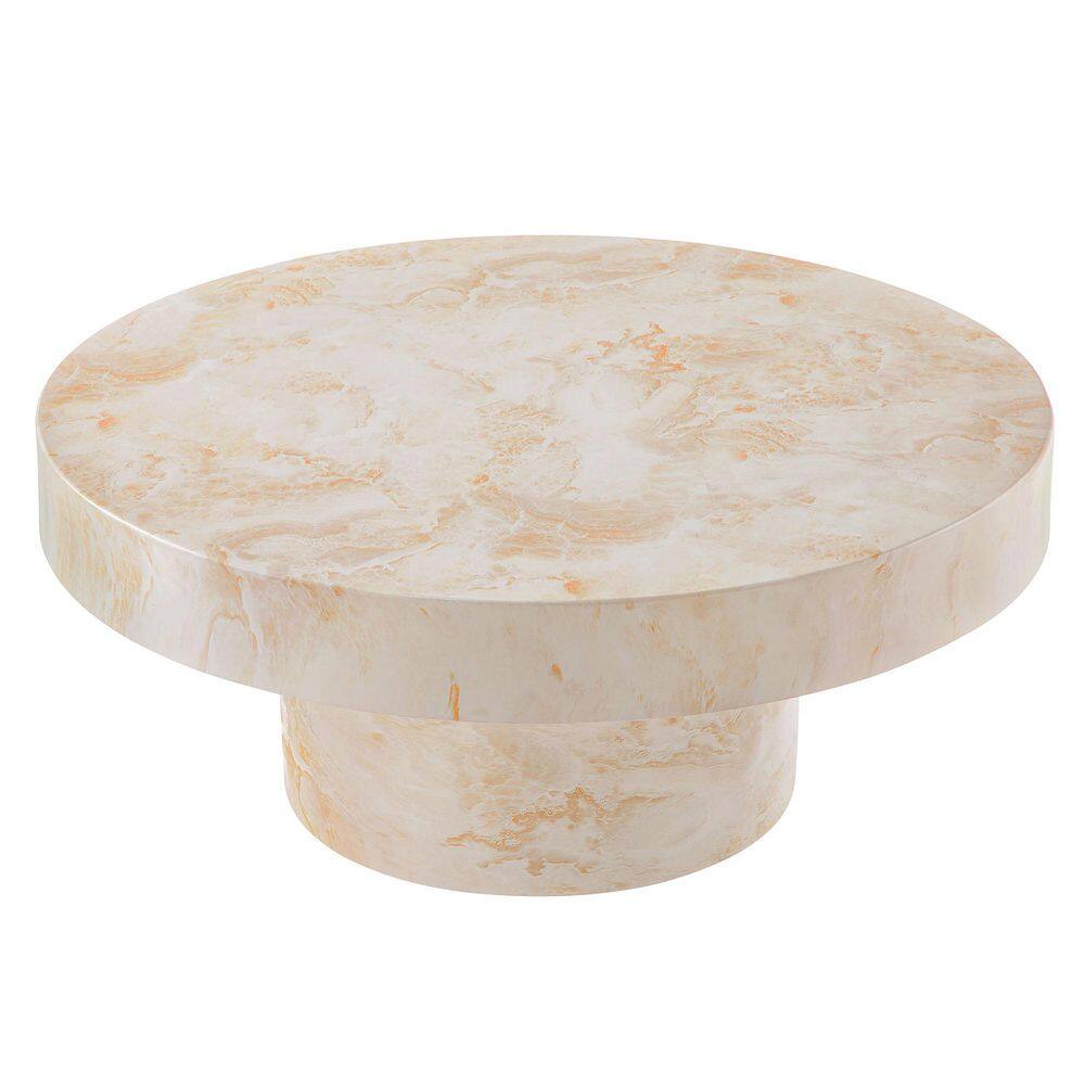 Alora Round Honey Onyx Faux Stone Concrete Coffee Table