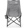 Gray fabric bucket chair with black frame viewed from the back on a white background.