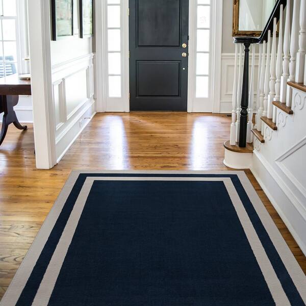 CAMILSON Navy Blue/Cream 8 ft. x 10 ft. Bordered Area Rug