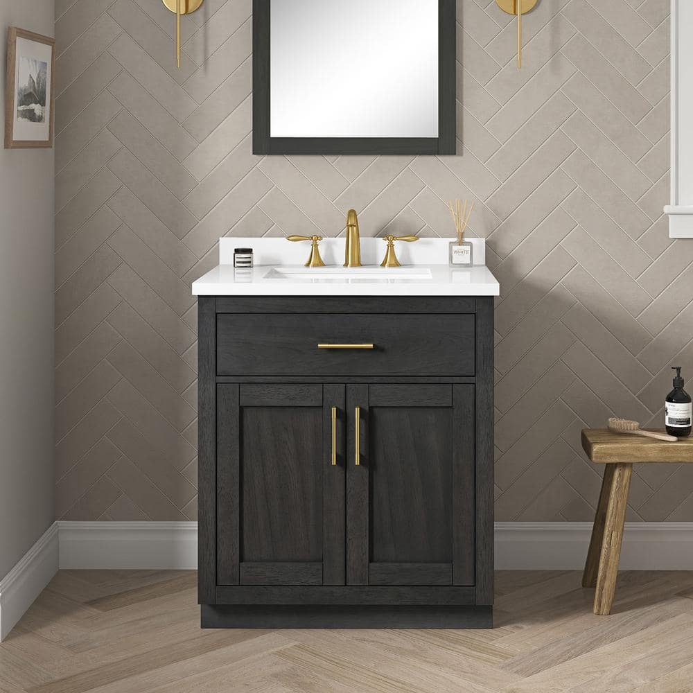 Bailey 30" Matte Black Single Sink Vanity with White Quartz Top