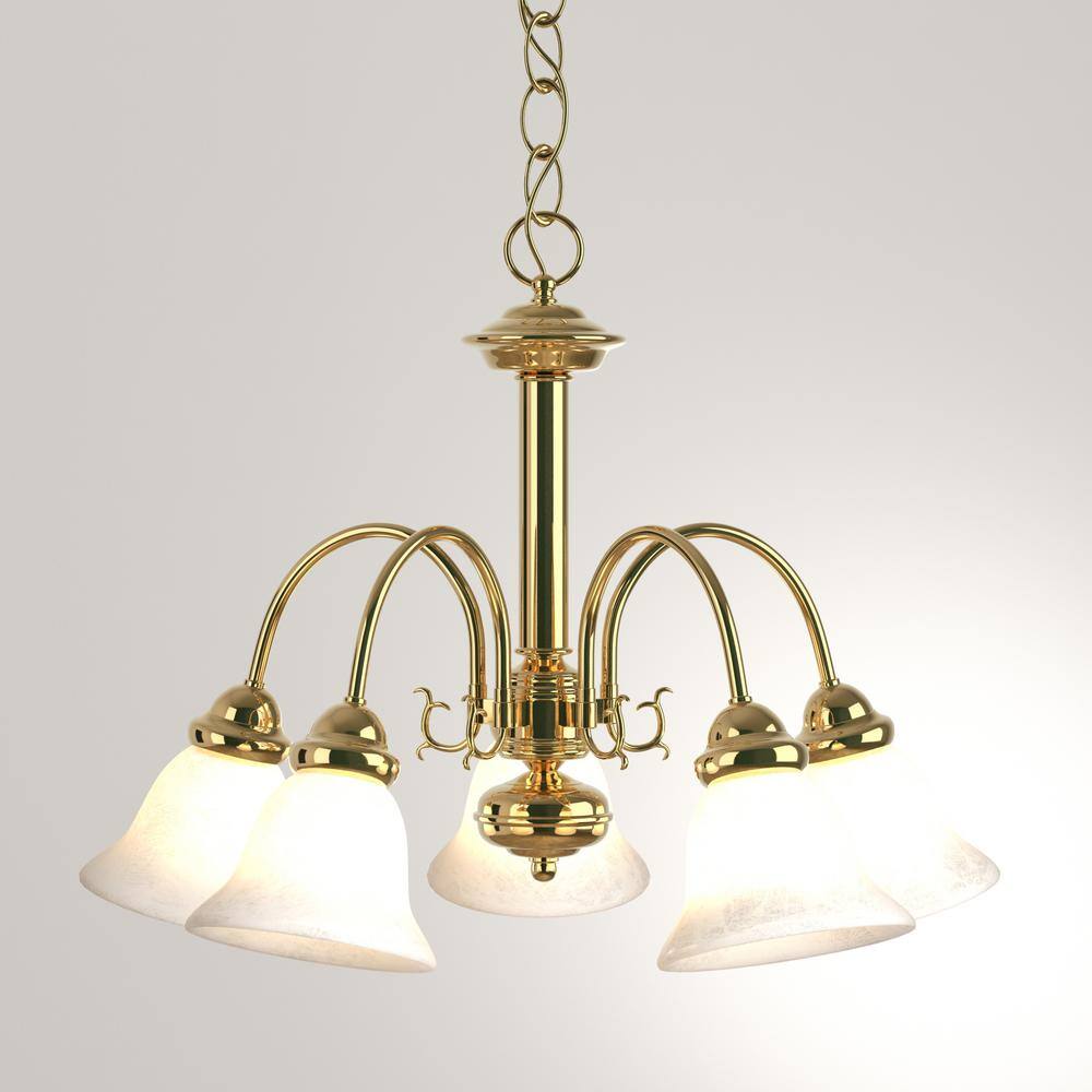 Elegant Alabaster and Polished Brass 24" Chandelier