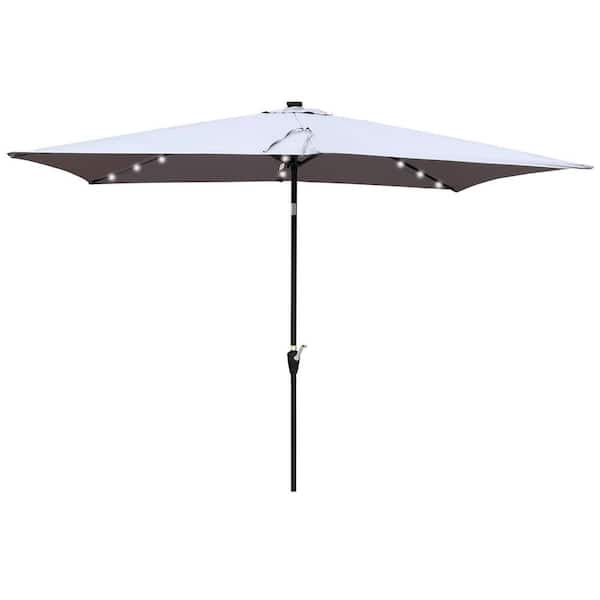 Unbranded SERGA 10 ft. x 6.5 ft. LED Lighted Market Patio Umbrella with Push Button Tilt And Crank in Light Gray