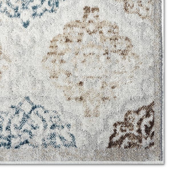Boho Andorra Ivory/Navy Blue 8 ft. x 10 ft. Damask Area Rug
