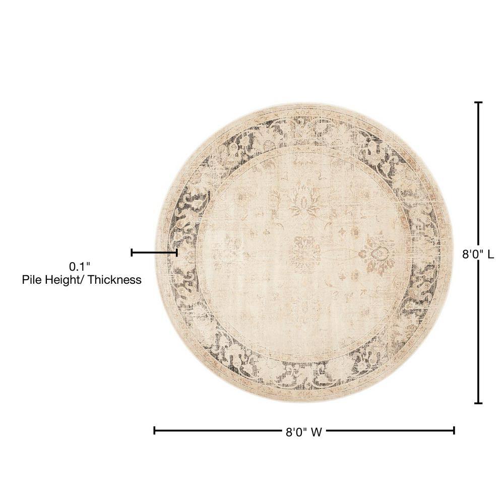 Stone and Cream Round Viscose Vintage Area Rug