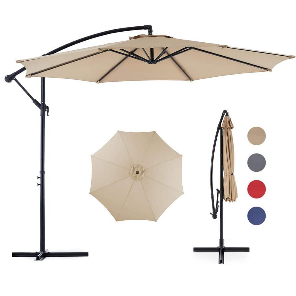 9.8 ft. Market Patio Umbrella, Hanging Cantilever Umbrella in Khaki with Easy Tilt Adjustment, 8-Ribs, UV Protection price history on PriceWatchPro