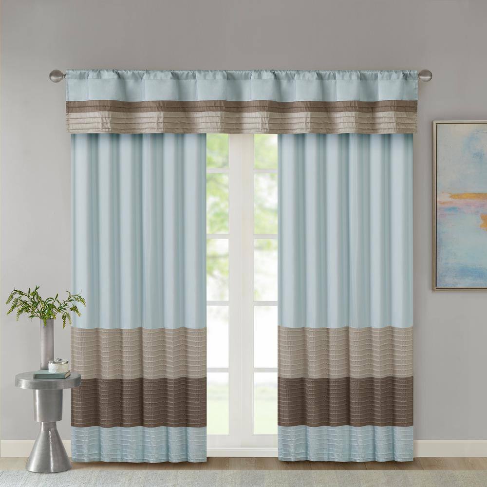 Blue and Tan Polyoni Pintuck Window Valance