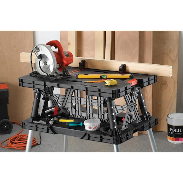 Keter - 21.65 in. x 33.46 in. 33.7 in. Folding Work Table with Adjustable Legs