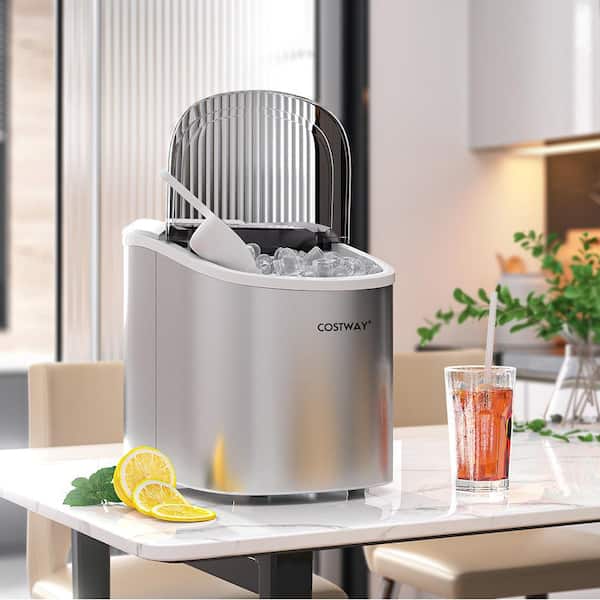 VEVOR 33-lbStorage Ice Maker 90-lb Freestanding Cubed Ice Maker (201  Stainless Steel) in the Ice Makers department at