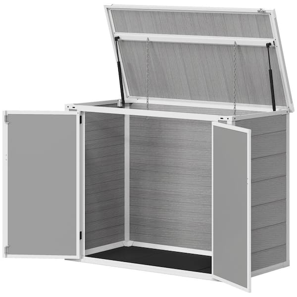 4.7 x 2.5FT Outdoor Horizontal Storage Shed, Lockable Trash Can Storage with Chain Lid, Gray