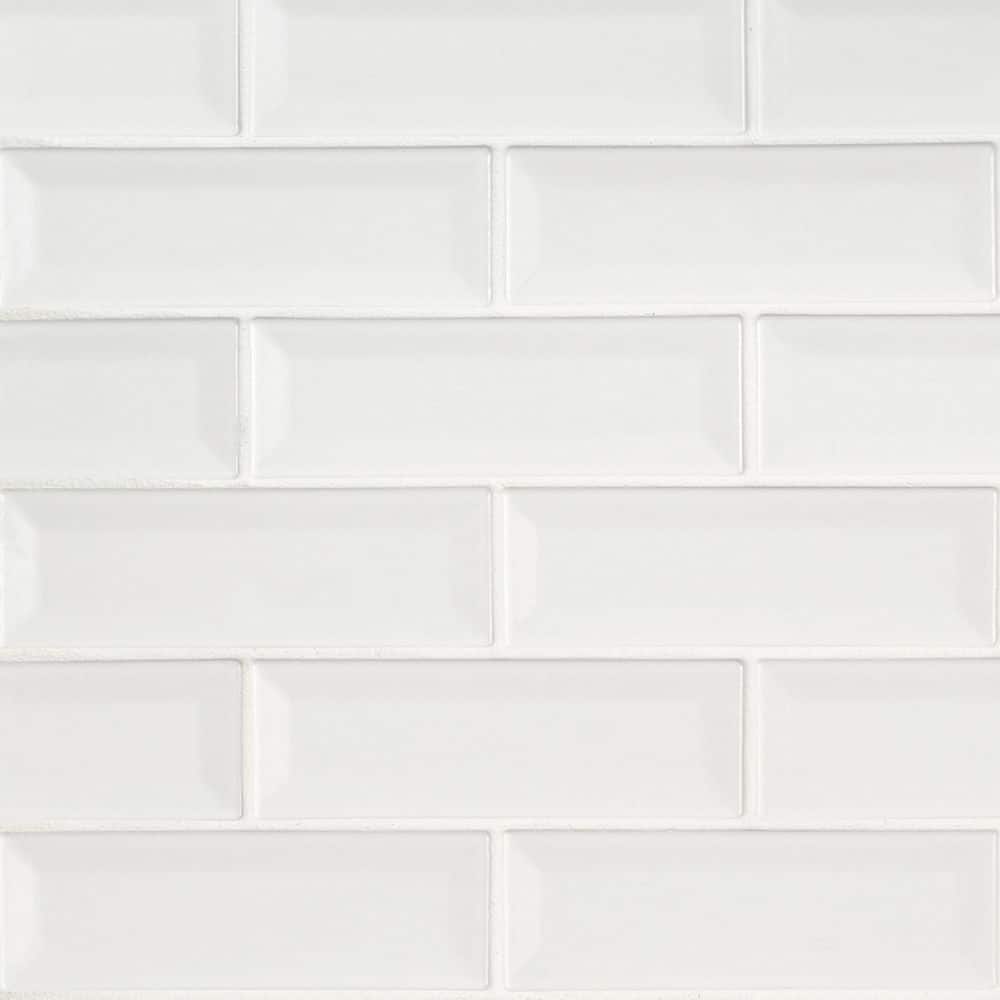 MSI Whisper White Beveled Subway 12 in. x 12 in. Glossy Ceramic Mesh-Mounted Mosaic Wall Tile (10 Sq. ft./Case), image size:1000x1000
