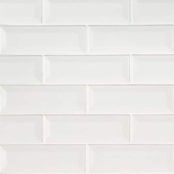 Whisper White Beveled Subway 12 in. x 12 in. Glossy Ceramic Mesh-Mounted Mosaic Wall Tile (10 sq. ft./Case)
