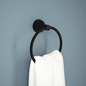 Faryn Wall Mounted Round Closed Towel Ring Bath Hardware Accessory in Matte Black