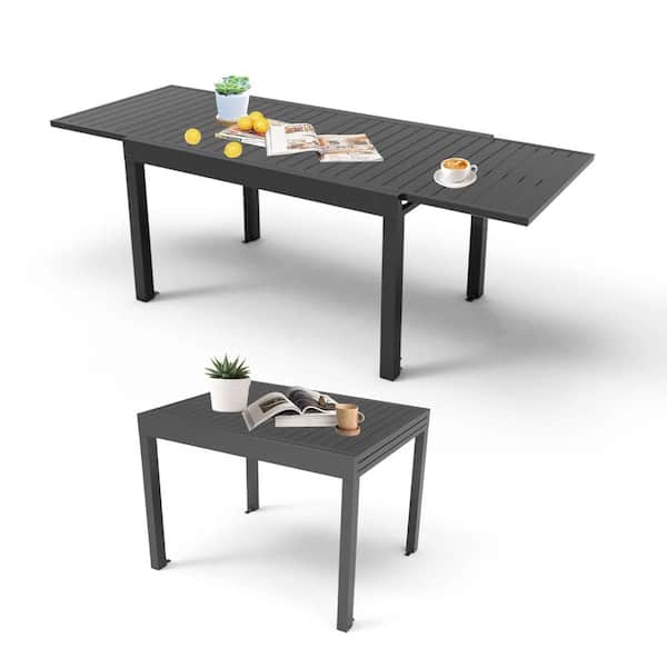 ITOPFOX Dark Brown Rectangular Aluminum Outdoor Patio 35 in.- 71 in. Extendable Dining Table for 4-6 Person