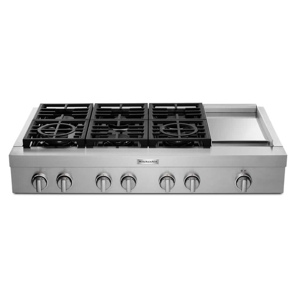 KitchenAid 48 in. Gas Commercial Cooktop with 6-Burners in Stainless Steel, Silver