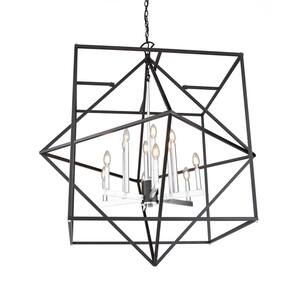 Roxton 12-Light Matte Black and Polished Nickel Cage Chandelier