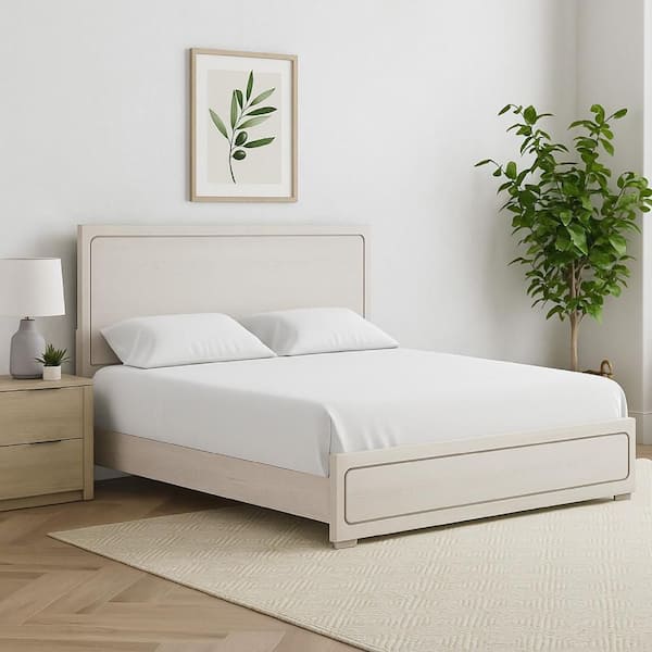 Thorne White Wood Frame Queen Panel Bed with Transitional Panel Design