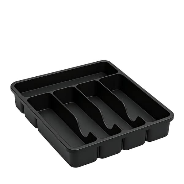 9.1 in. x 12.6 in. Plastic Silverware Drawer Organizer Tray for Kitchen, Flatware and Utensil Holder, Black (1-Pack)