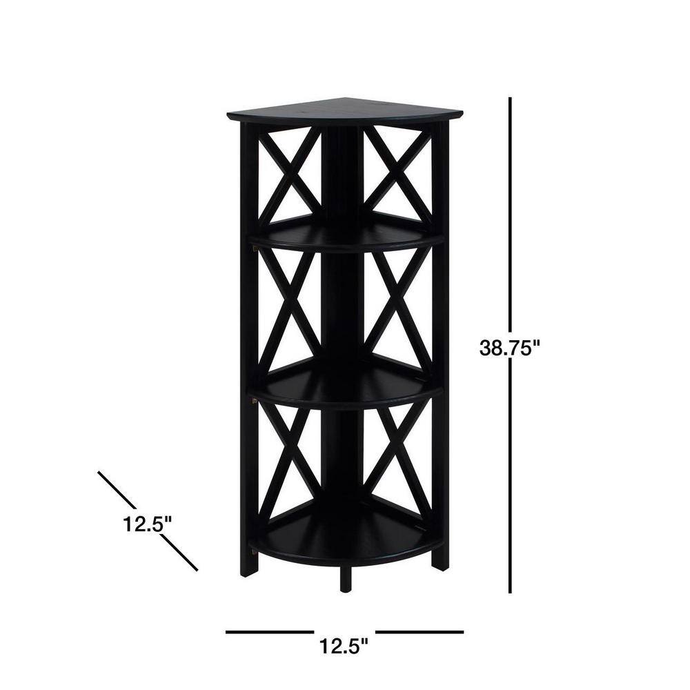Black Wood 4-Shelf Corner Folding Bookcase