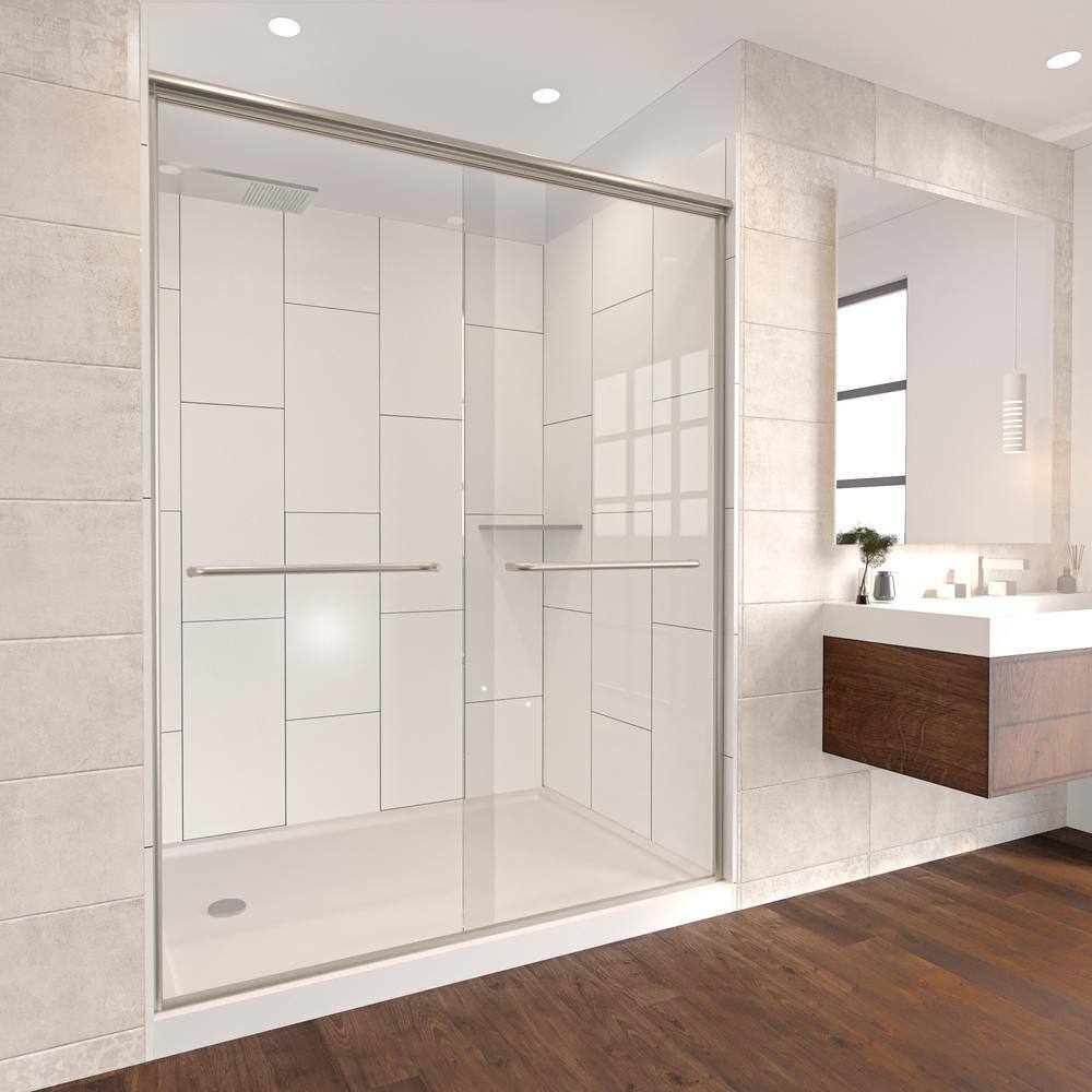 Winter White-Rainier 60 in. x 32 in. x 83 in. Base/Wall/Door Rectangular Alcove Shower Stall/Kit Brushed Nickel Left price history on PriceWatchPro