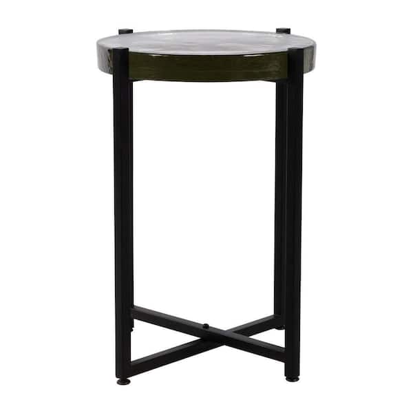 Liv & Skye 17 in. Black Round Glass Accent Table