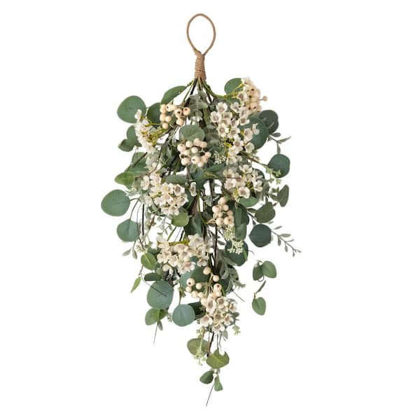 SULLIVANS 27 in. Artificial Eucalyptus and Waxflower Swag
