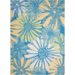 Home and Garden Daisies Blue 5 ft. x 7 ft. Floral Contemporary Indoor/Outdoor Patio Area Rug