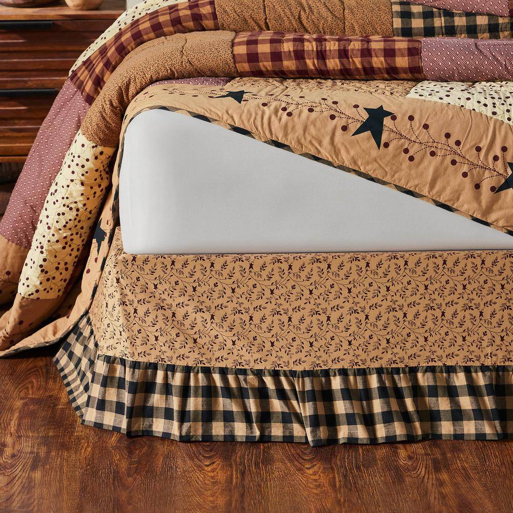 Natural Cotton Queen Bed Skirt with Check Pattern