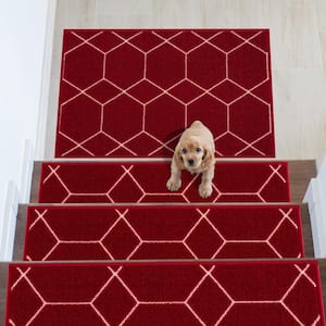 Hexagon Burgundy Red 8.5 in. x 26 in. Nylon Stair Tread Cover (1 Piece)