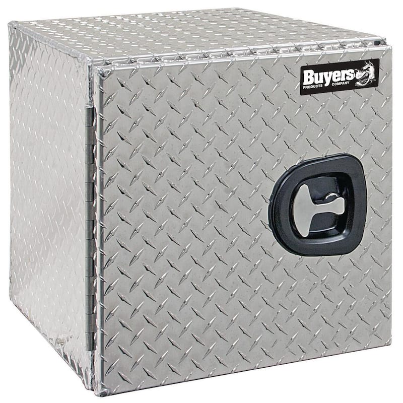 18 in. x 18 in. x 18 in. Diamond Plate Tread Aluminum Underbody Truck Tool Box with Barn Door