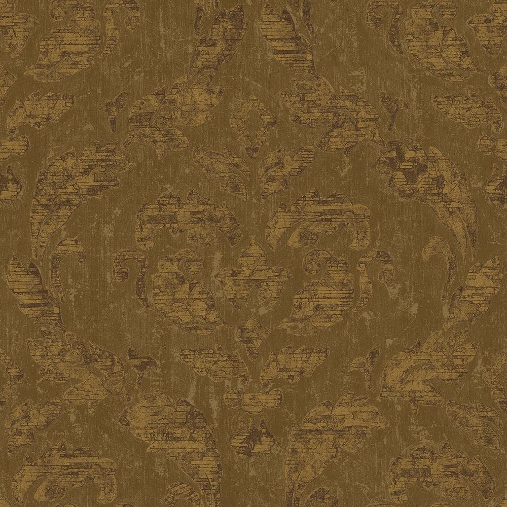 Ambiance Brown/Gold Metallic Textured Large Damask Vinyl Non-Pasted Wallpap