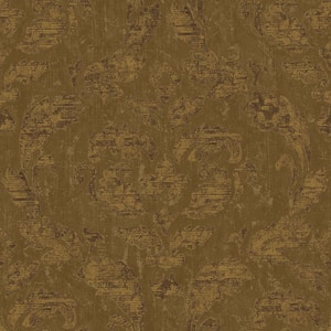 Ambiance Brown/Gold Metallic Textured Large Damask Vinyl Non-Pasted Wallpaper (Covers 57.75 sq.ft.)