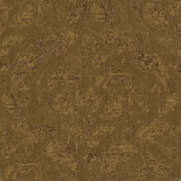 Unbranded Ambiance Brown/Gold Metallic Textured Large Damask Vinyl Non-Pasted Wallpaper (Covers 57.75 sq.ft.)