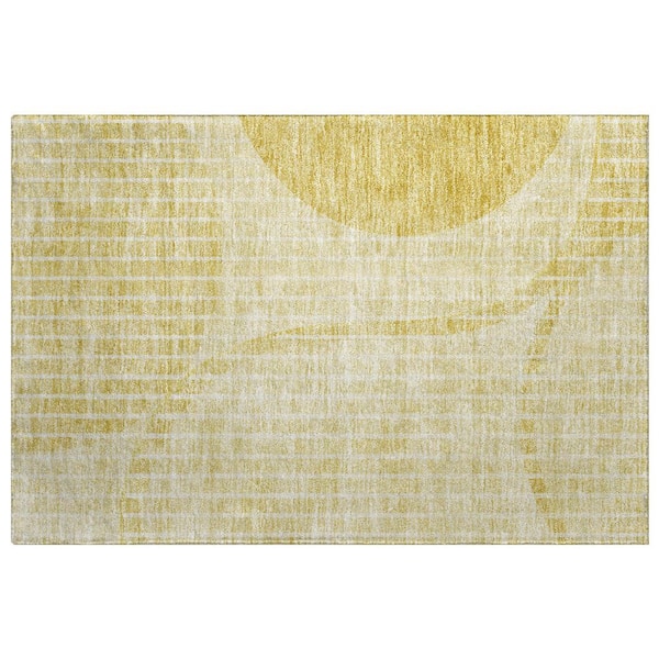 Dream Shag Premium Machine Washable Abstract ADS723 Gold 3 ft. x 4 ft. Area Rug