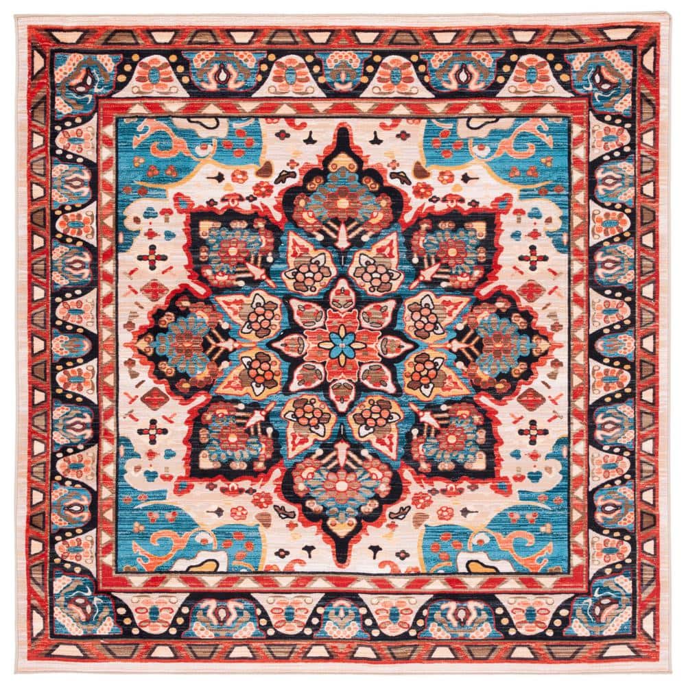 Serenity Bliss 6'7" Square Blue & Beige Synthetic Area Rug