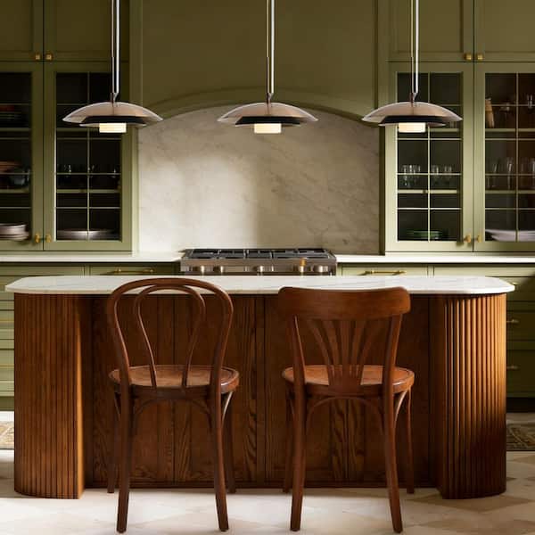 Transitional 1-Light Plated Brass and Black Integrated LED Island Pendant Light with 2-Tier Barn Shade Foyer Lantern