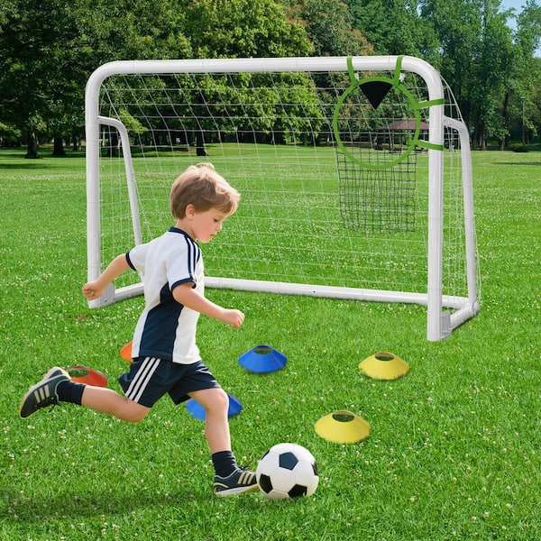 ABORON 6 x 4 ft. Soccer Goals for Backyard Metal Soccer Goals Foldable Steel Soccer Goal in White w/ Training Target and 6 Cone