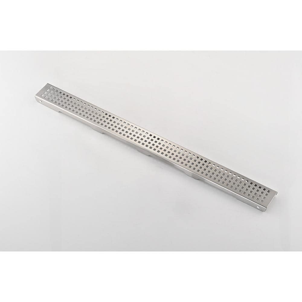 28-Inch Brushed Nickel Linear Mesh Shower Drain with Hair Strainer
